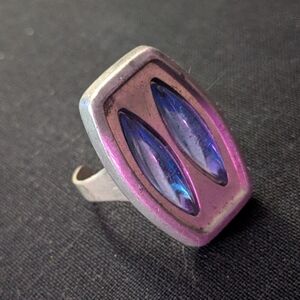 Silver Ring with Blue and Purple Accents